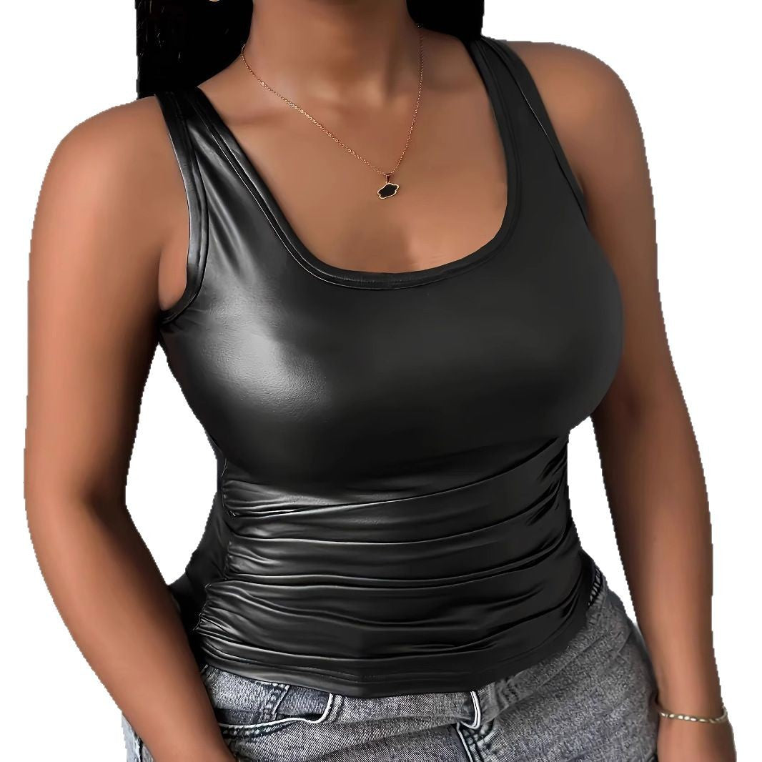 Women's Sleeveless Faux Leather Top