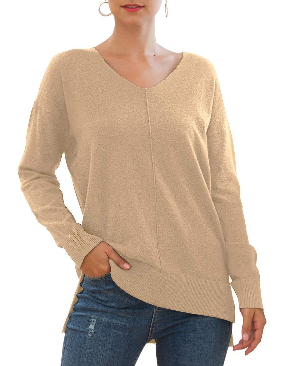 Elegant V-Neck Sweater with Asymmetrical Hem