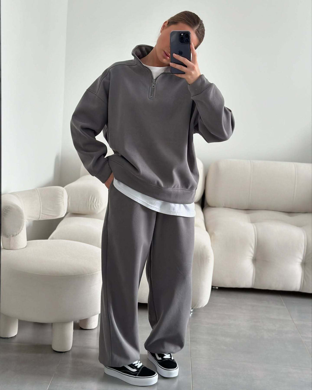 Women's Cozy Fleece Loungewear Set with Stand-Up Collar