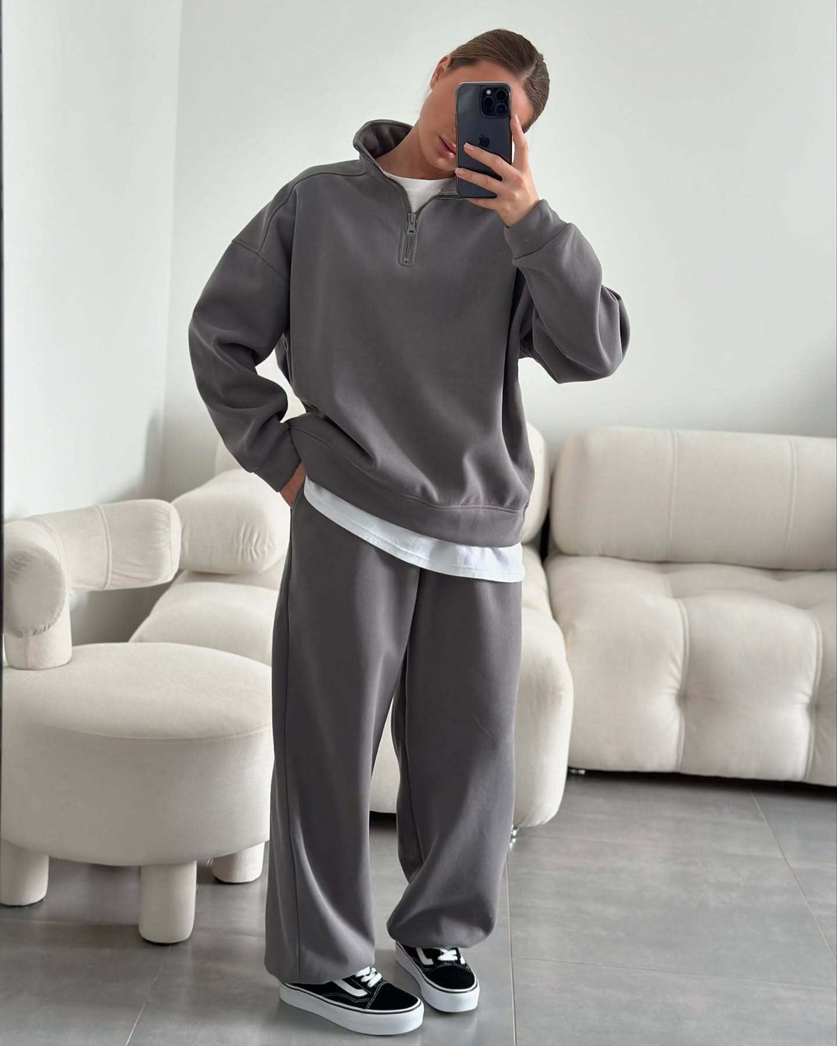 Women's Cozy Fleece Loungewear Set with Stand-Up Collar