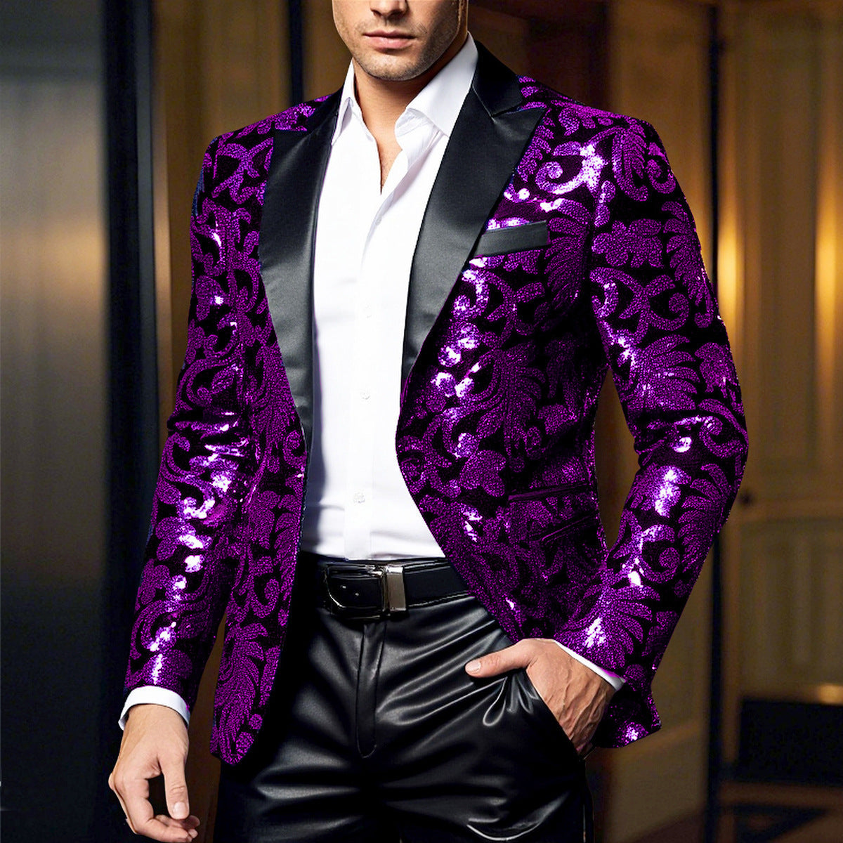 Elegant Sequin Blazer with Floral Design