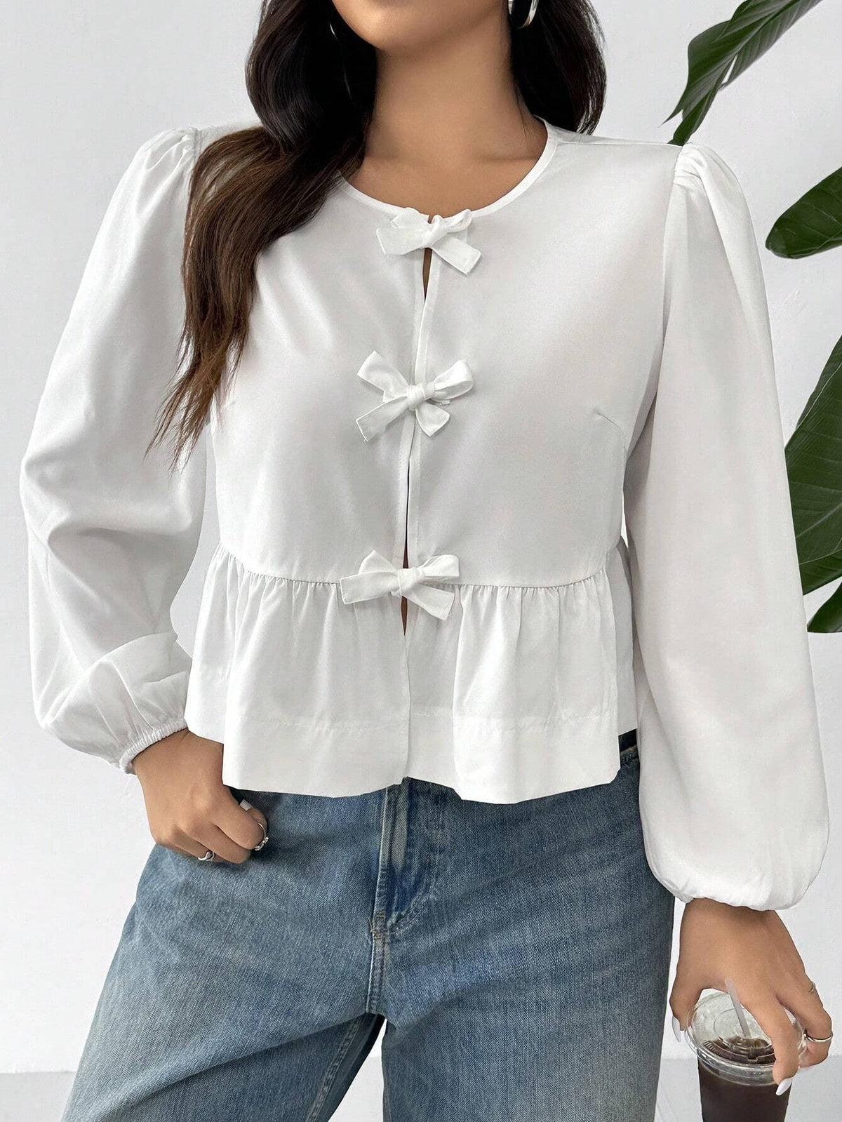 Women's Blouse with Ruffle Details and Bows