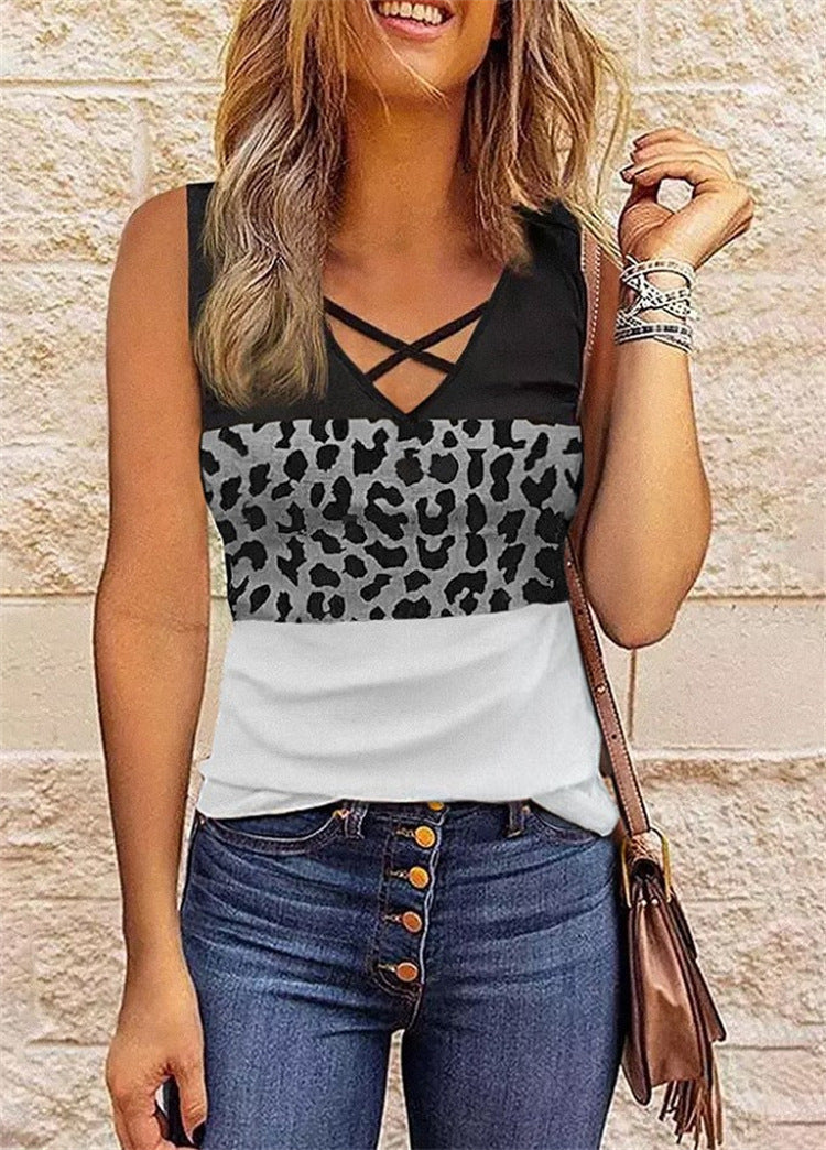 Women's Sleeveless Layered-Look Top with Animal Print