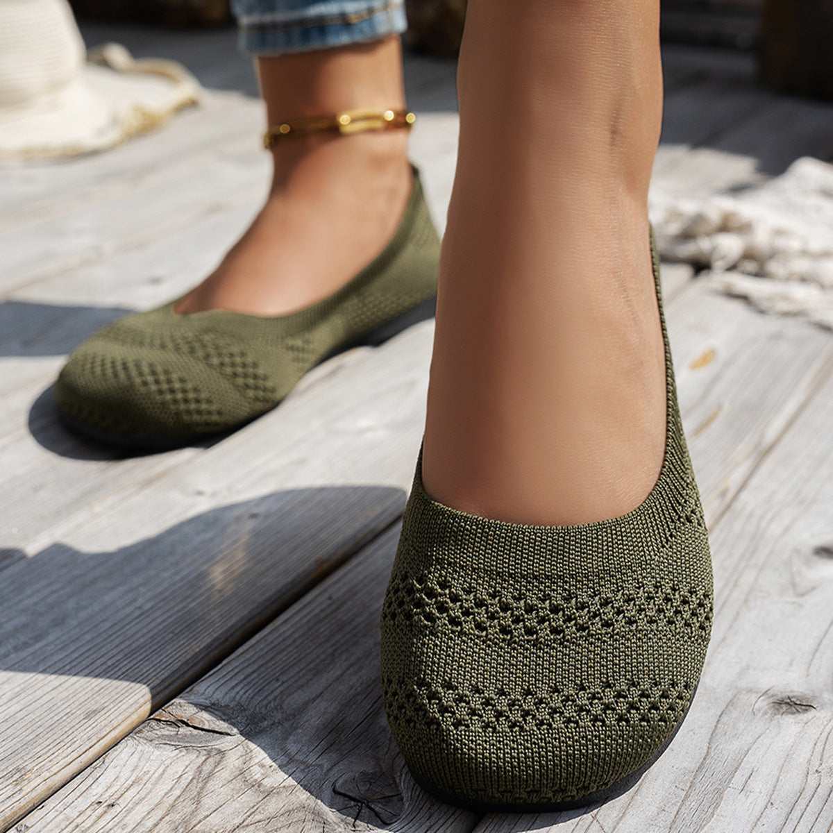 Women's Knit Ballet Flats with Non-Slip Sole