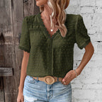 Women's Short-Sleeve Blouse with Lace Trim