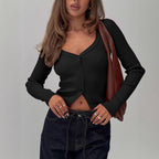 Women's Elegant Ribbed V-Neck Cardigan with Button Placket