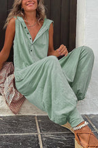 Women's Casual Jumpsuit with Hood and Button Details