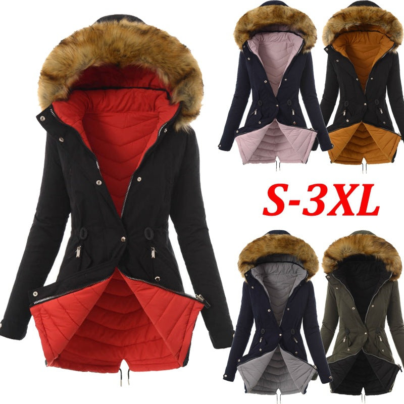 Fashionable Winter Jacket with Detachable Faux Fur Collar