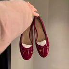 Women's Ballet Flats with Bow Detail and High-Gloss Surface