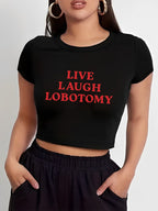 Women's Cropped T-Shirt with Cherry Print