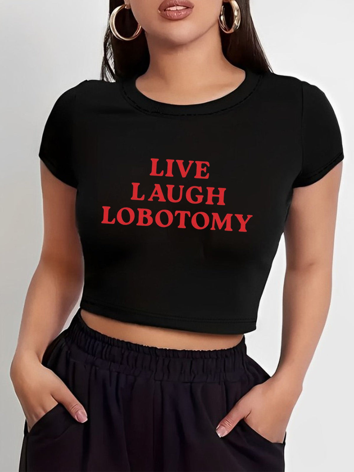 Women's Cropped T-Shirt with Cherry Print