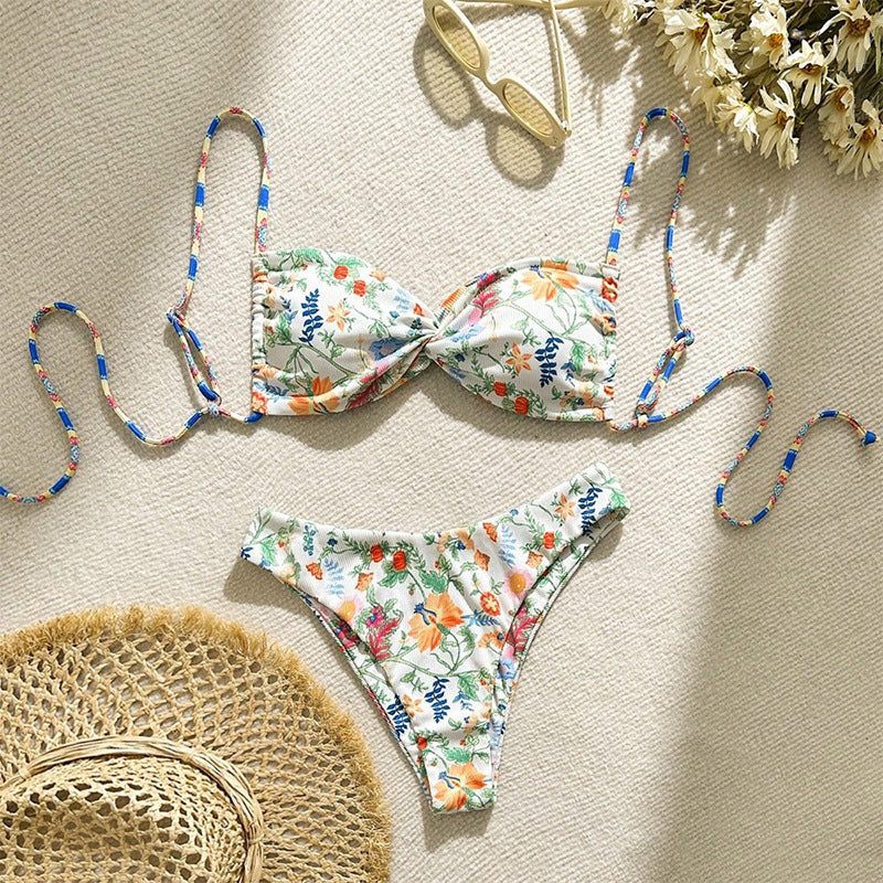 Women's Bandeau Bikini with Elegant Floral Design