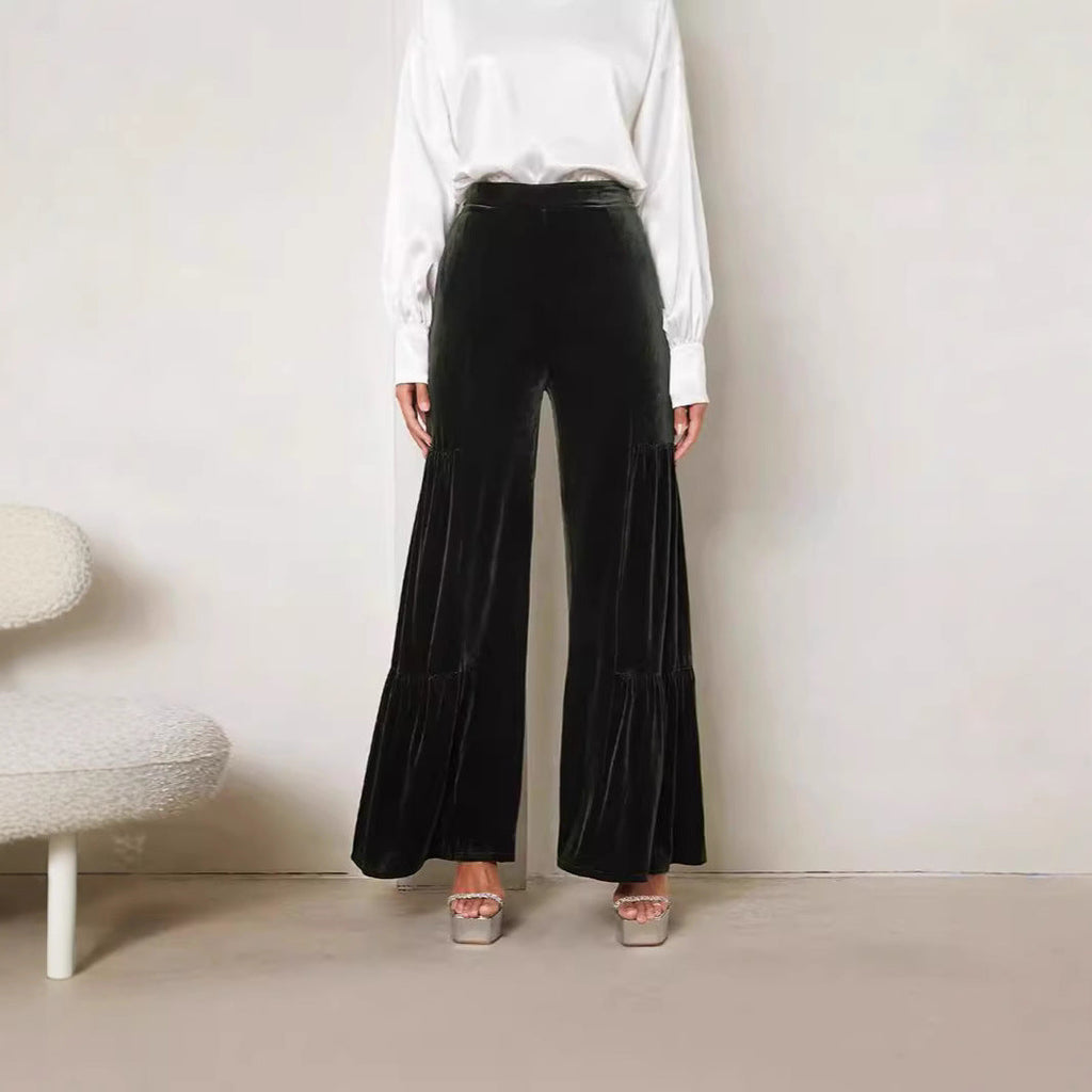 Women's Elegant High-Waisted Wide-Leg Velvet Pants