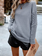 Cozy Women's Sweater with Detailed Knit Sleeves