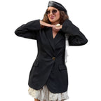Elegant Blazer with Asymmetrical Silhouette and Gold Button Details