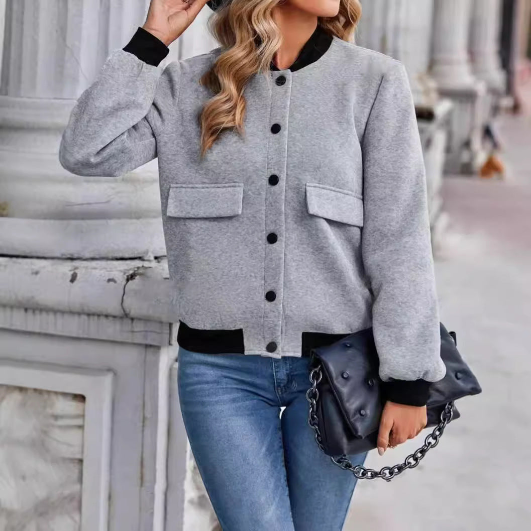 Women's Bomber Jacket with Pockets and Contrasting Collar