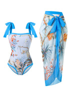 Women's Floral Swimsuit with Sheer Wrap Skirt