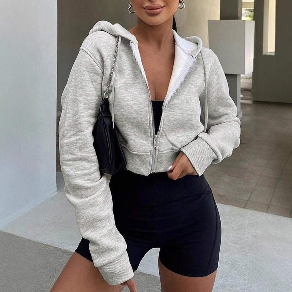 Women's Cropped Sweat Jacket with Zipper