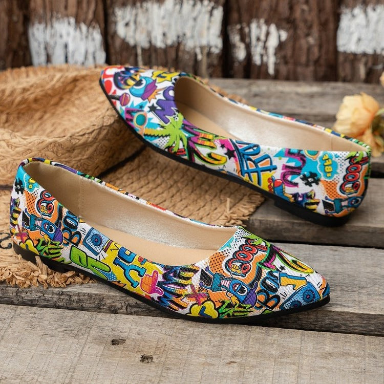 Women's Ballet Flats with Colorful Graphic Pattern and Comfortable Sole