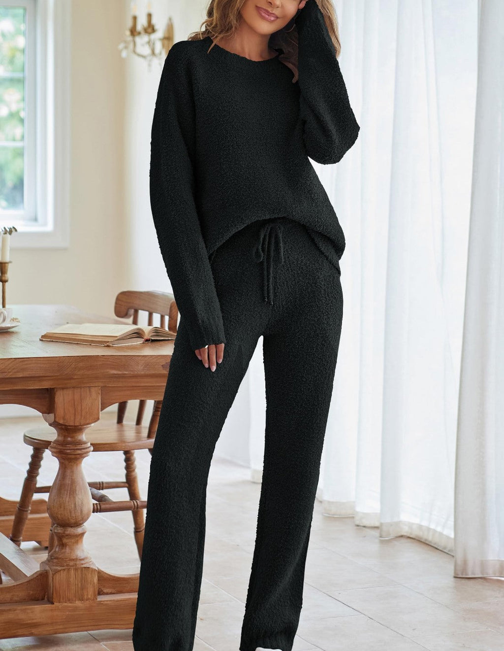 Women's Cozy Lounge Set with Oversized Sweater and Drawstring Pants