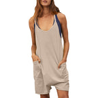 Women's Comfortable Jumpsuit with Deep Neckline and Pockets