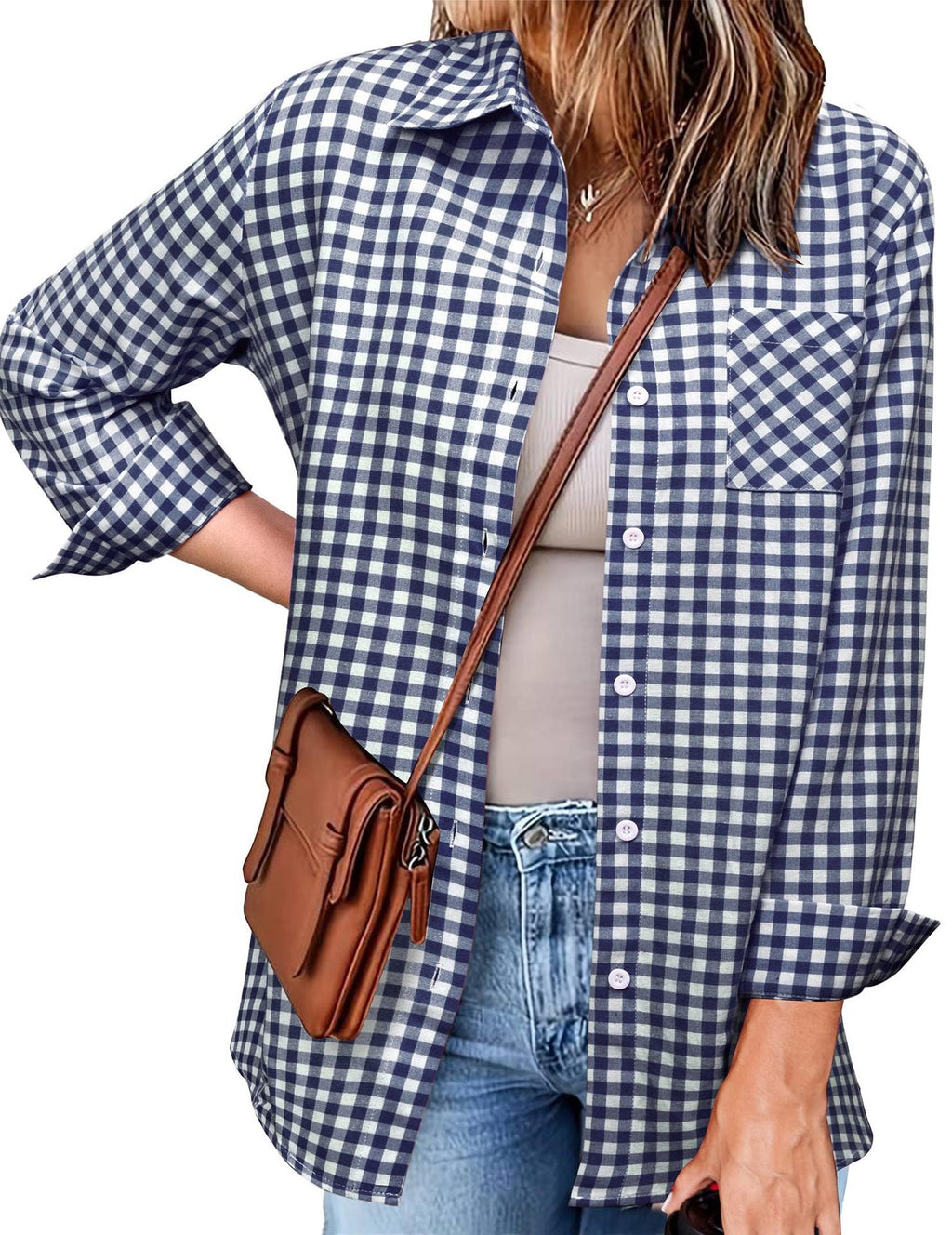 Women's Plaid Shirt with Casual Cut and Chest Pocket