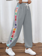 Women's Casual Pants with Floral Pattern and Elastic Waistband