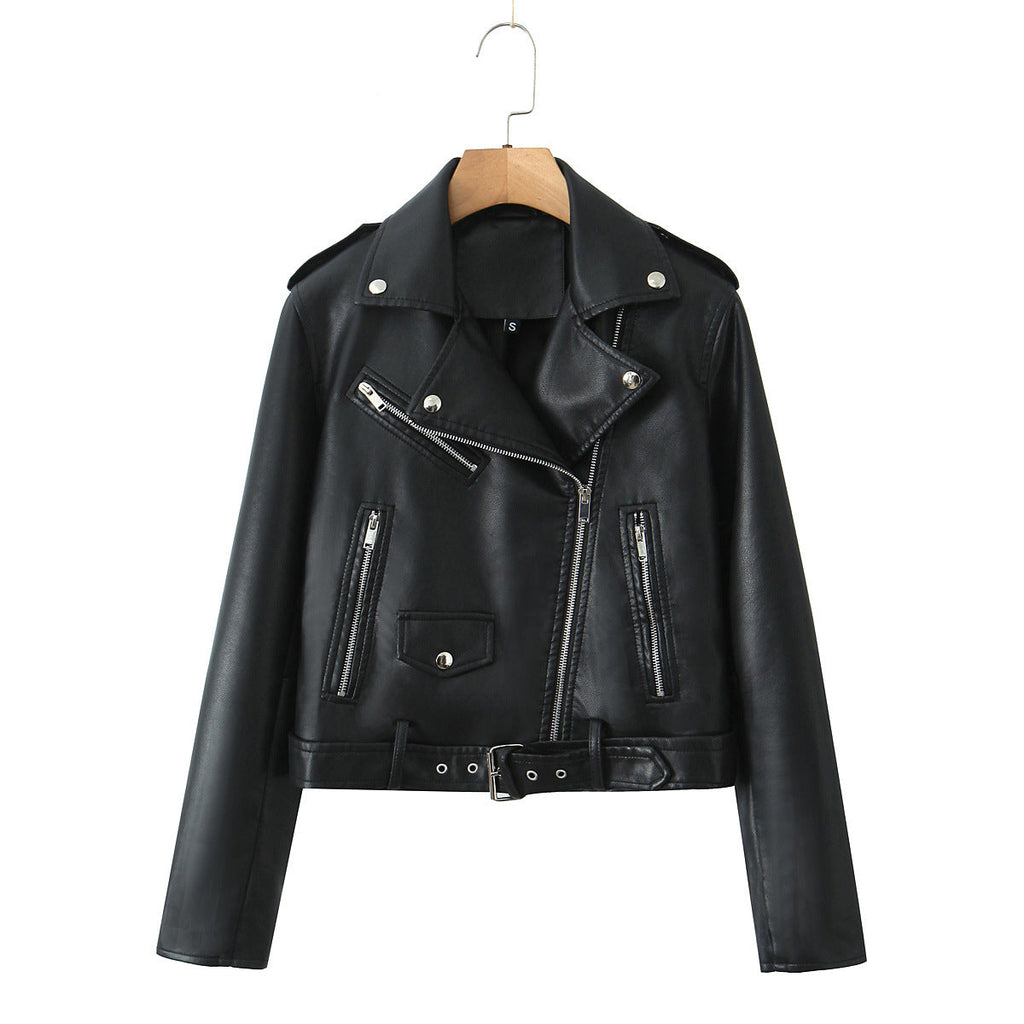 Women's Biker Jacket with Buckle Closure