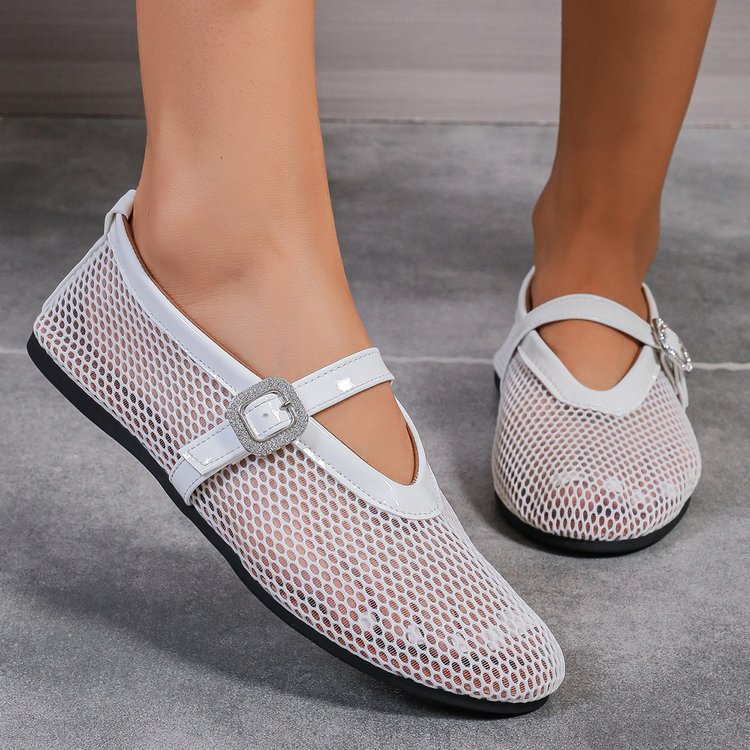 Women's Breathable Ballet Flats with Fashionable Cutout Pattern and Comfortable Strap
