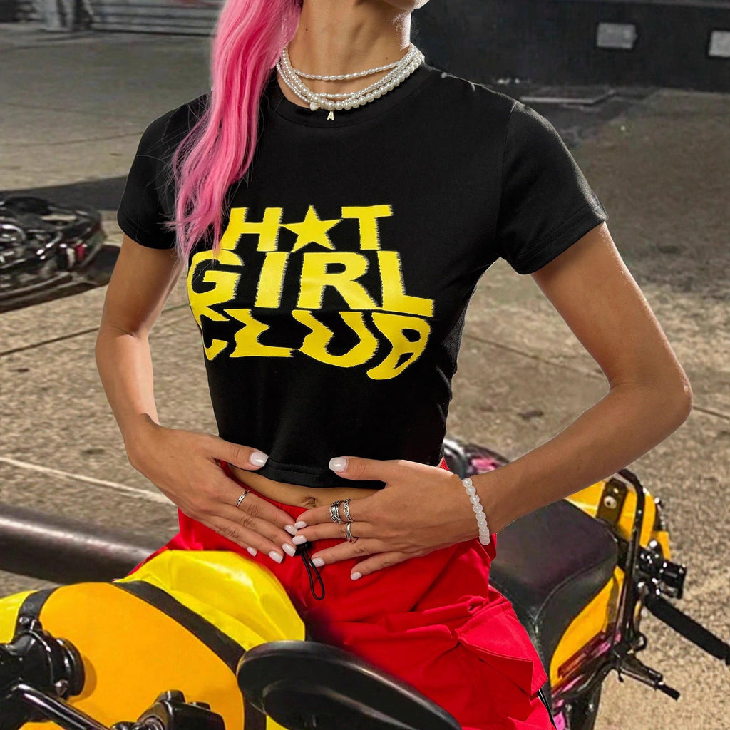 Women's Slim-Fit Cropped T-Shirt with Graphic Print