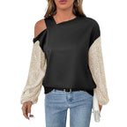 Women's Asymmetrical Sweatshirt with Shoulder Cutout and Sequin Sleeves