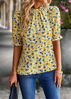 Women's Blouse with Floral Pattern and Modern Puff Sleeves