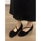 Women's Ballet Flats with Decorative Flower Appliqué and Comfortable Block Heel