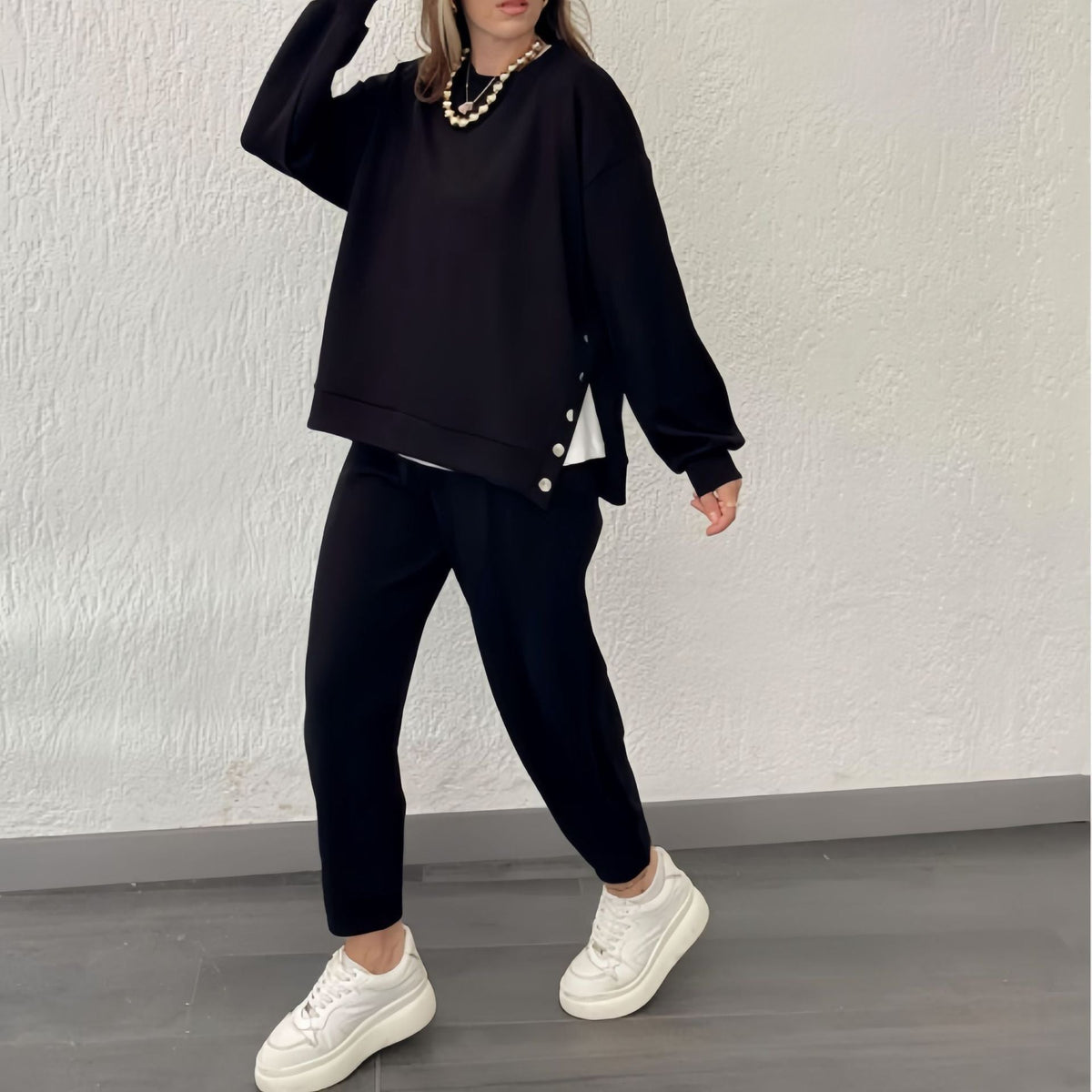 Casual Sport Ensemble with Decorative Buttons
