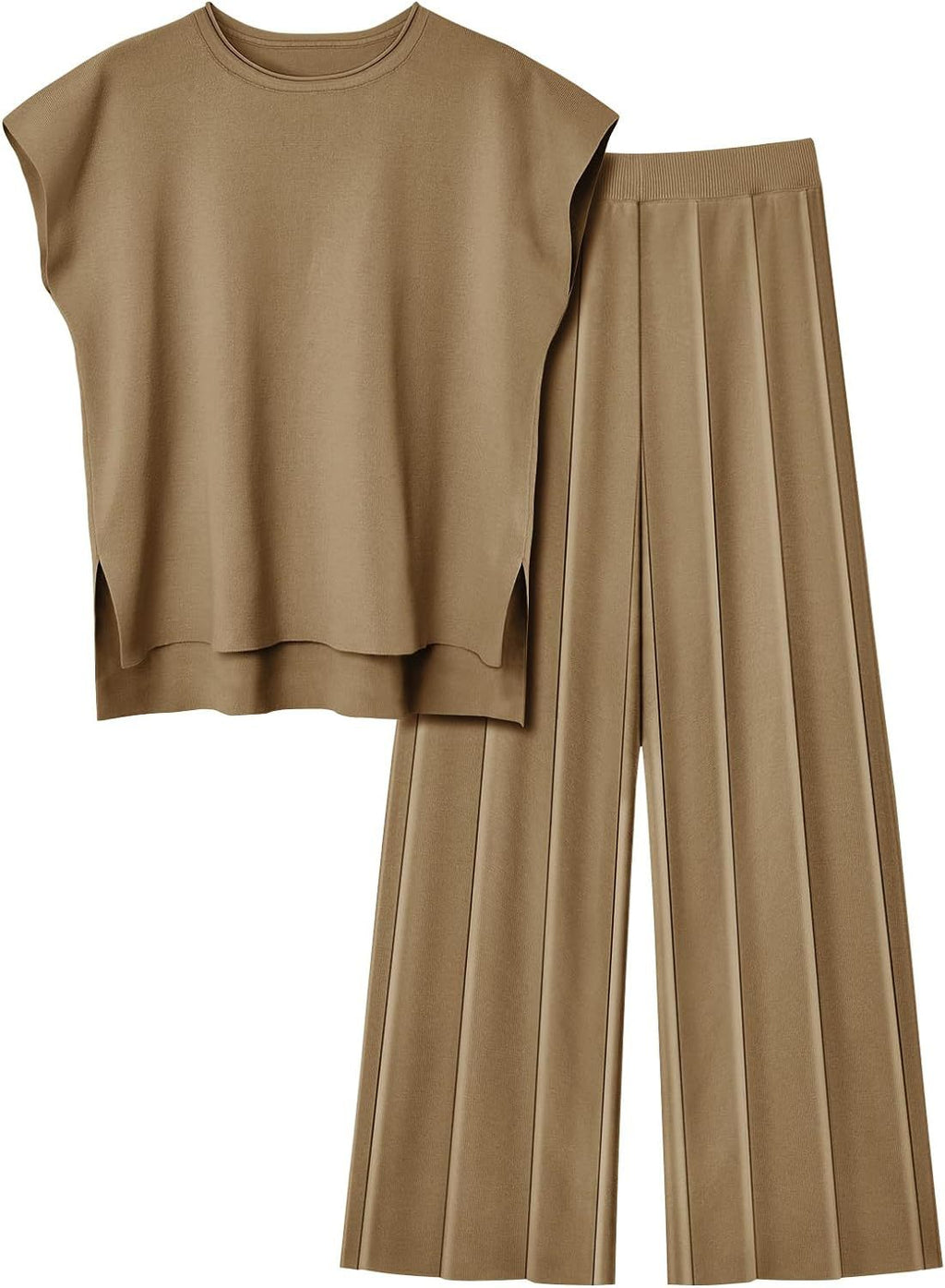 Elegant Women's Short-Sleeve Top and Pleated Trousers Set