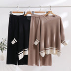 Women's Casual Knit Loungewear Set with Contrast Hem and Wide Cut