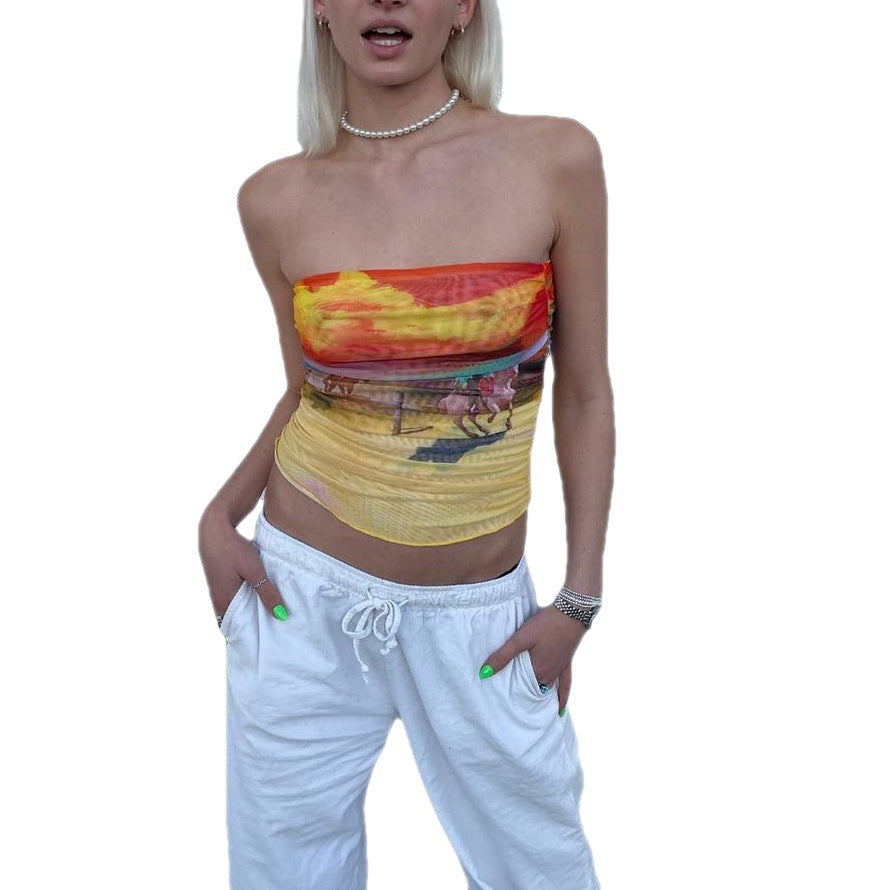 Women's Colorful Artistic Print Bandeau Top
