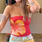 Women's Bandeau Top with Floral Print and Elastic Waistband