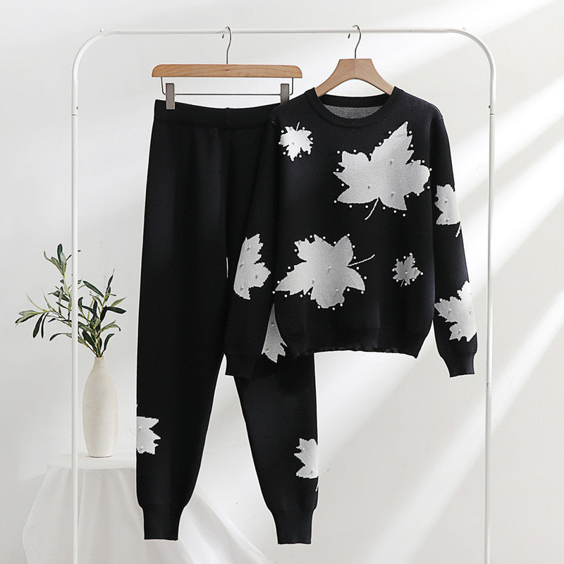 Women's Leisure Loungewear Set with Floral Design and Elastic Waistband