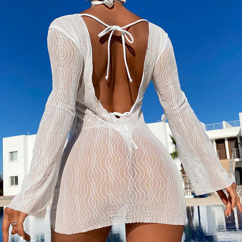 Women's Swim Dress with Elegant Wave Design