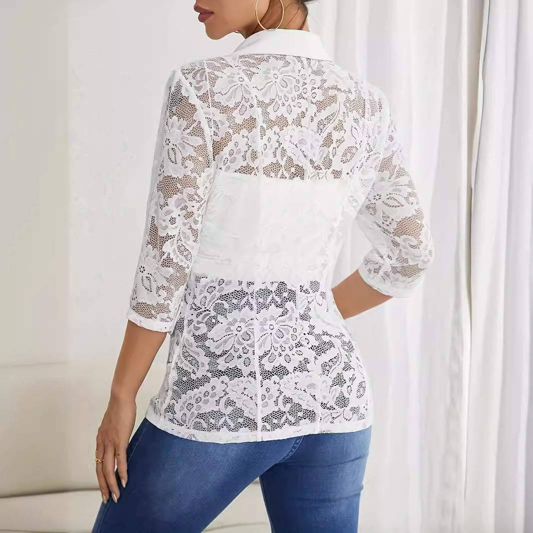 Women's Elegant Lace Blazer with Sheer Sleeves