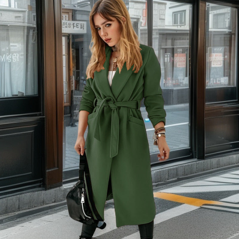 Women's Elegant Trench Coat with Belt and Practical Pockets