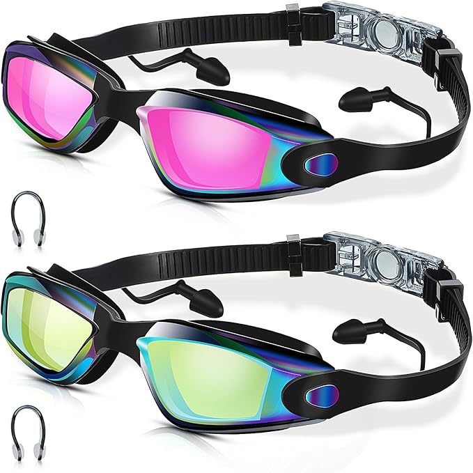 Swim goggles with adjustable head strap and anti-fog technology