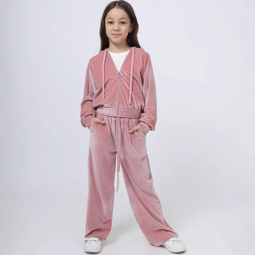 Women's Comfortable Velvet Suit with High-Neck Zipper