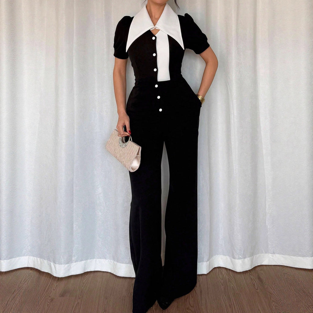Women's Jumpsuit with Collar and Fitted Cut