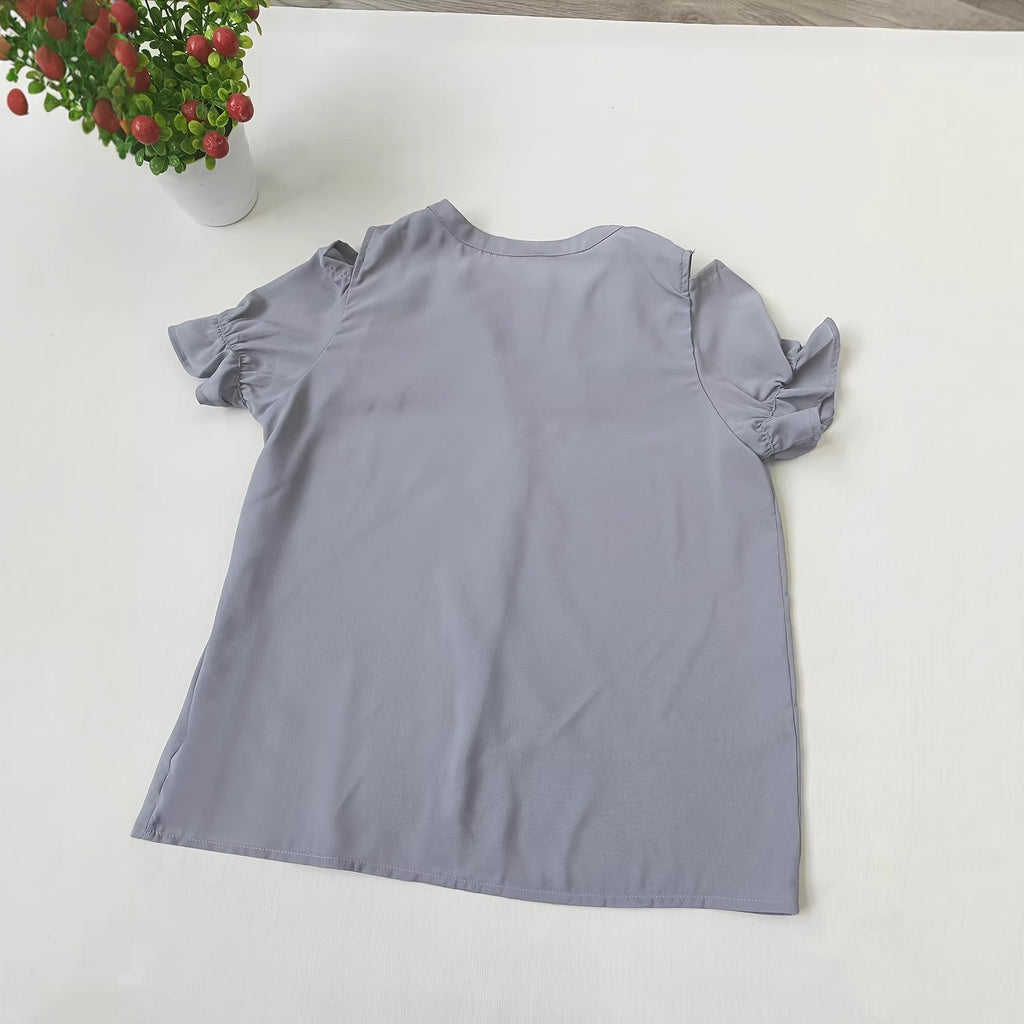 Women's Cold-Shoulder Blouse with Ruffle Details