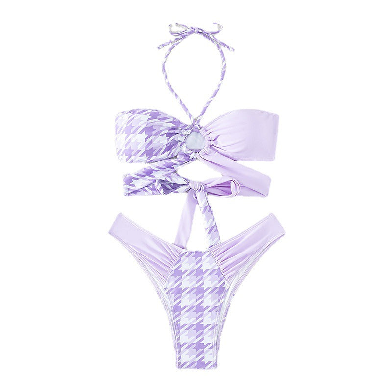 Women's Bandeau Bikini with Knot Details and Textured Surface