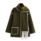 Women's Coat with Fringe Detail and Elegant Button Placket