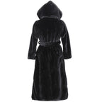 Women's Luxury Faux Fur Coat with Hood and Wide Belt
