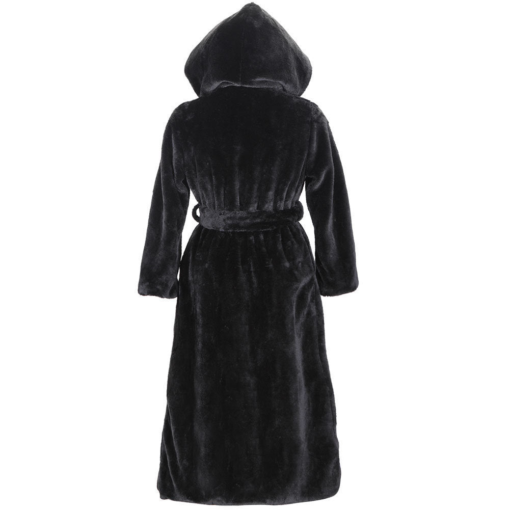 Women's Luxury Faux Fur Coat with Hood and Wide Belt